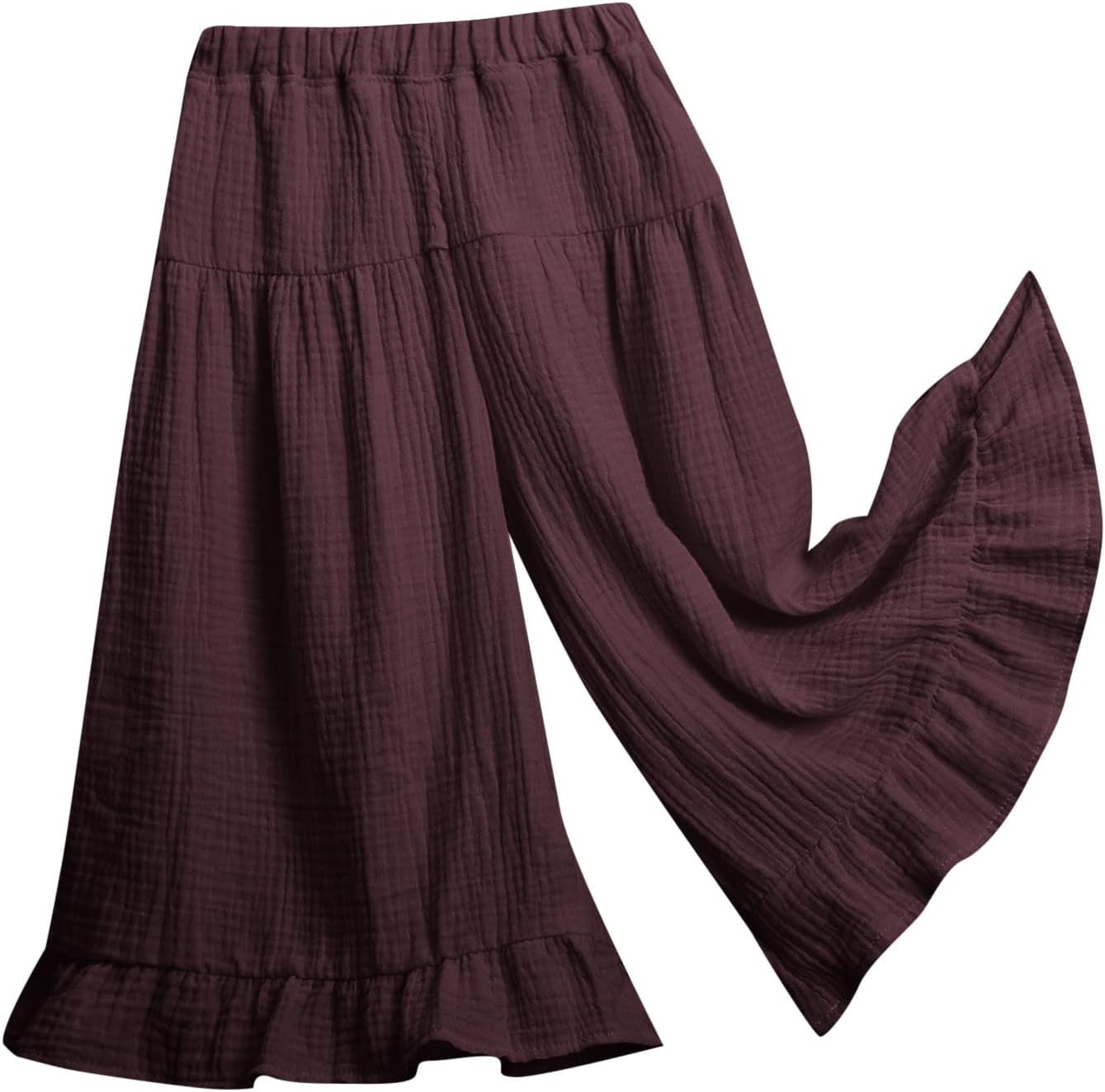 Little Girls Flowy Wide Leg Cotton Linen Pants