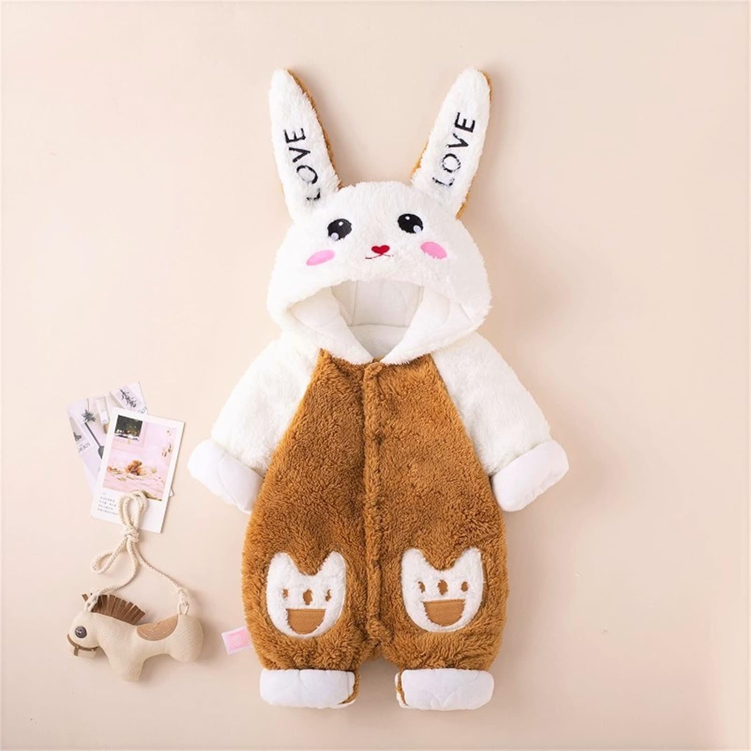 AMIMOJY Newborn Baby Cuteness Rabbit Ears Long Sleeves Winter Romper Dinosaur Theme