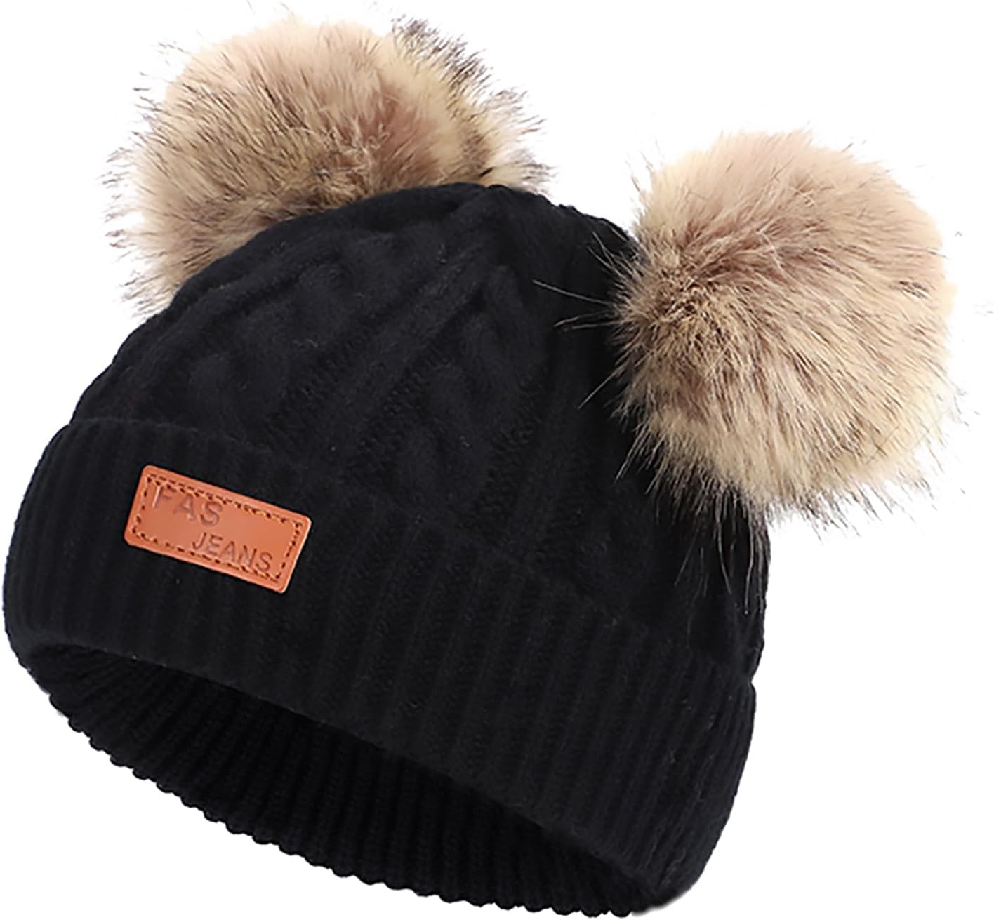 Egmy Baby Winter Knitted Beanie for Babies with Double Pom Poms