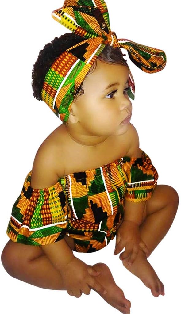 African Style Toddler Romper Set with Headband