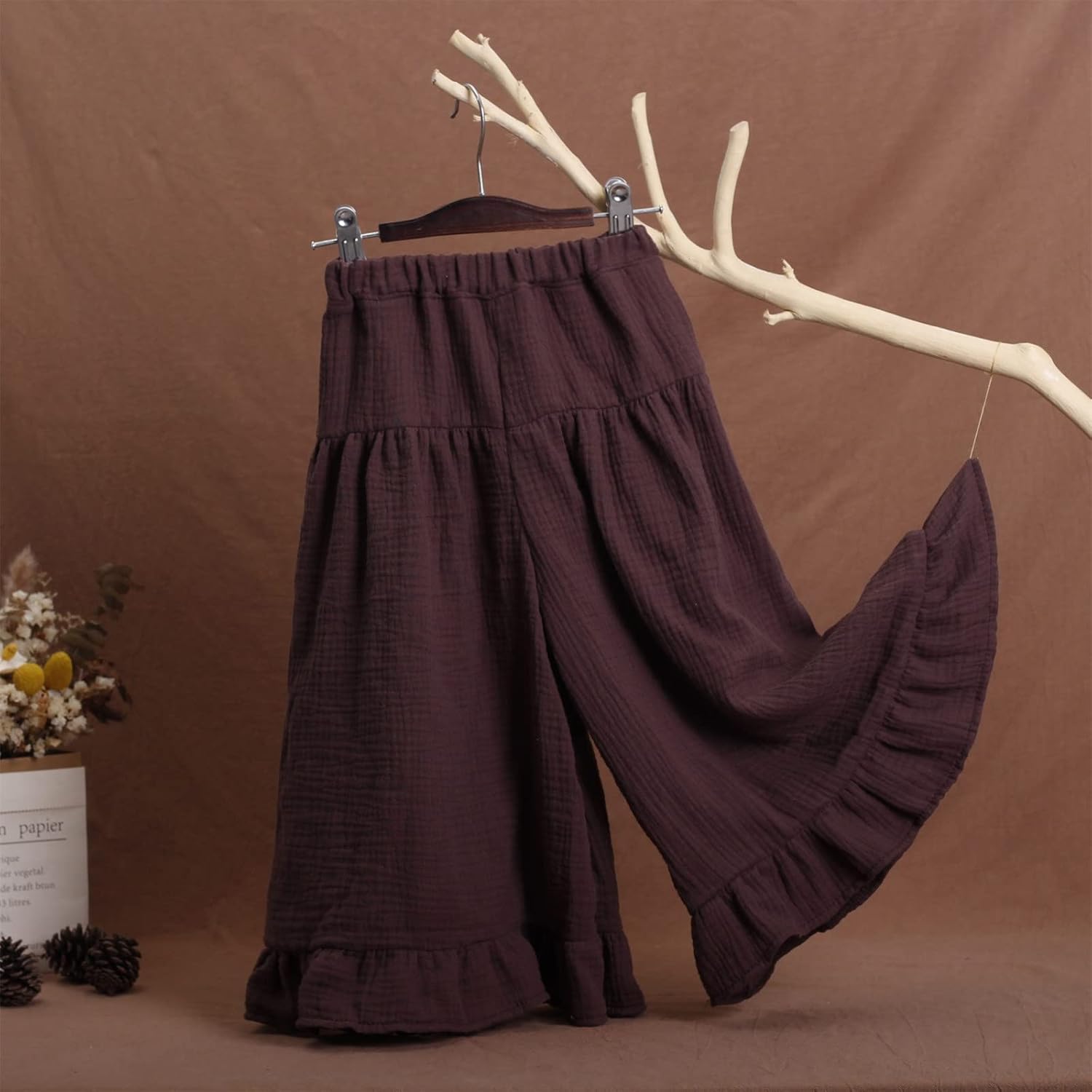 Little Girls Flowy Wide Leg Cotton Linen Pants