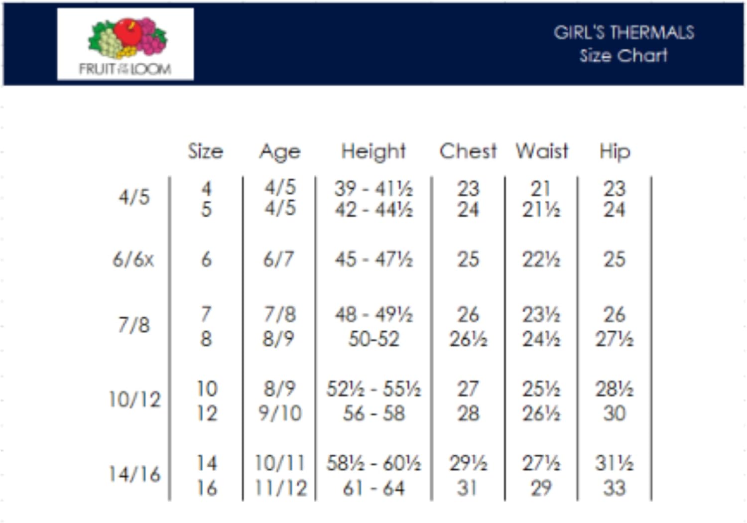 Fruit of the Loom Girls Thermal Baselayer Set - Soft Warm