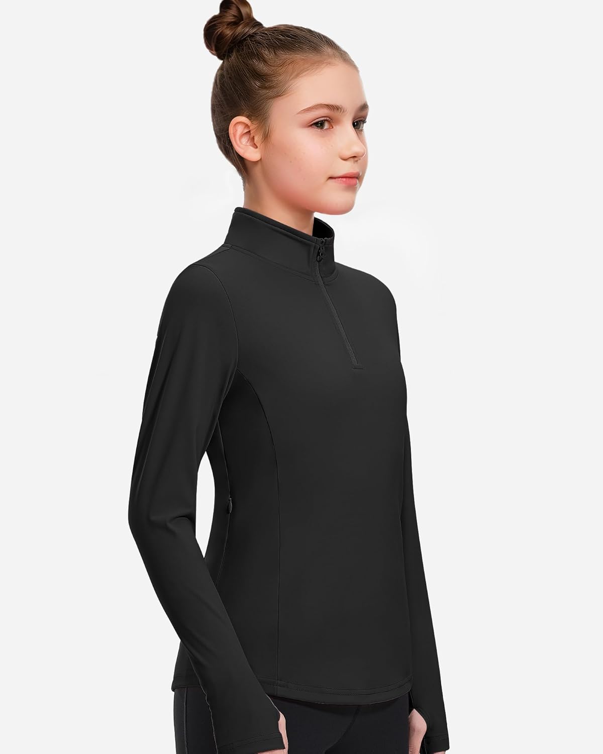 JOCMIC Girls Half Zip Athletic Jacket with Thumbhole
