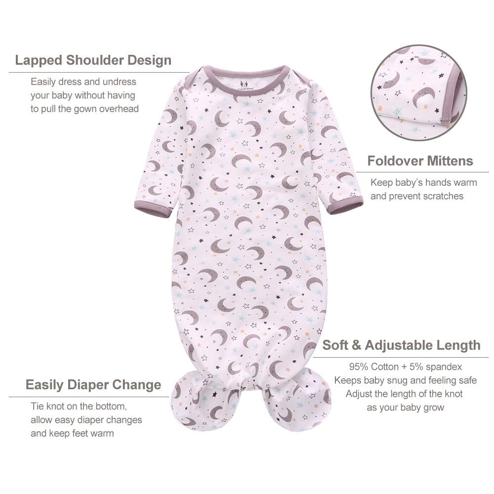 Miracle Baby Newborn Knotted Nightgown Set with Matching Hat 3Pack 95 Cotton