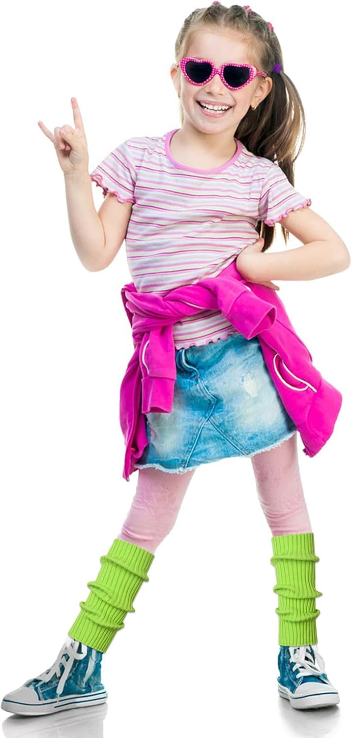 Neon Knit Ribbed Leg Warmers for Kids