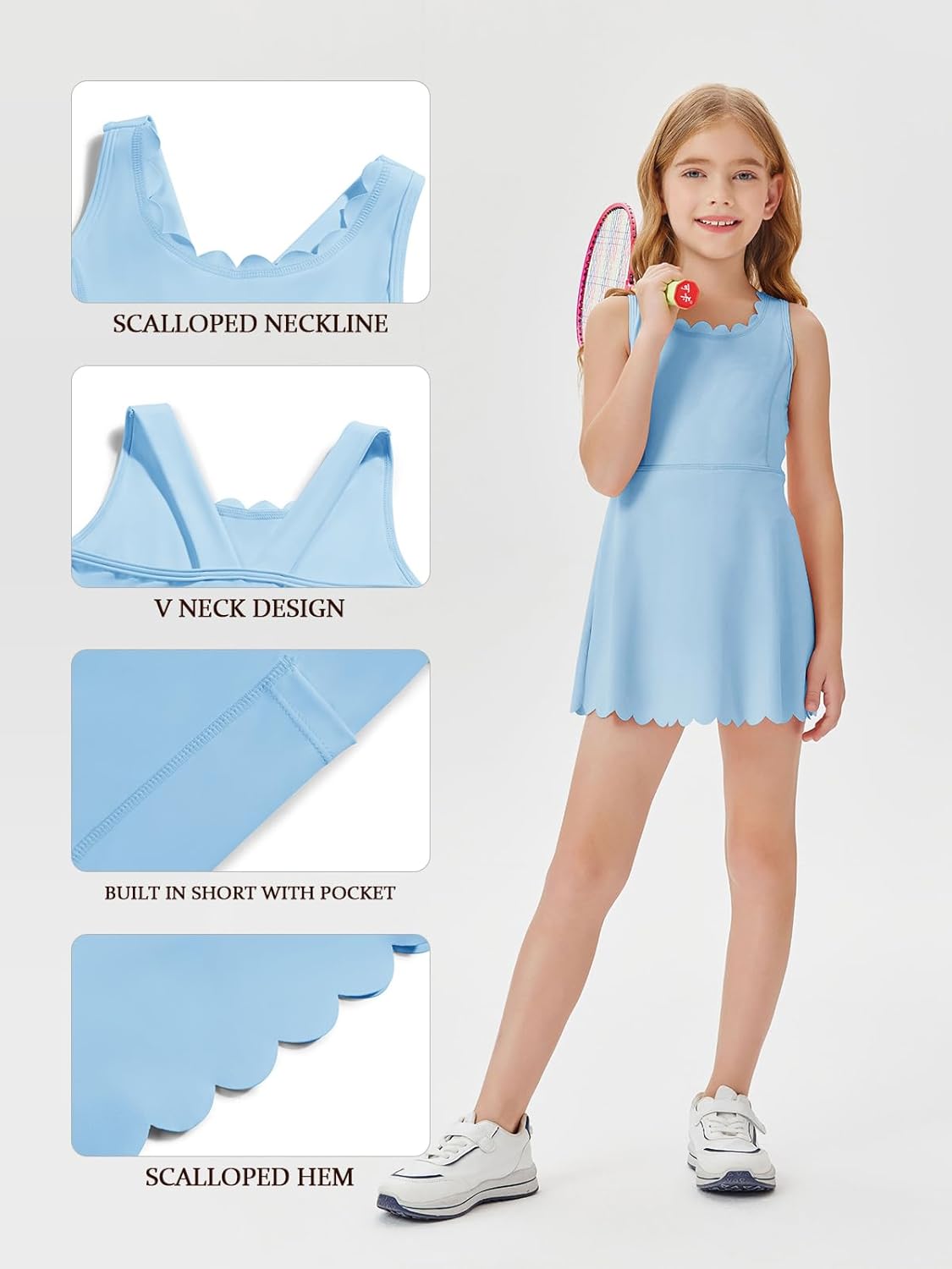 Batermoon Girls Athletic Tennis Dress with Shorts Cl TH