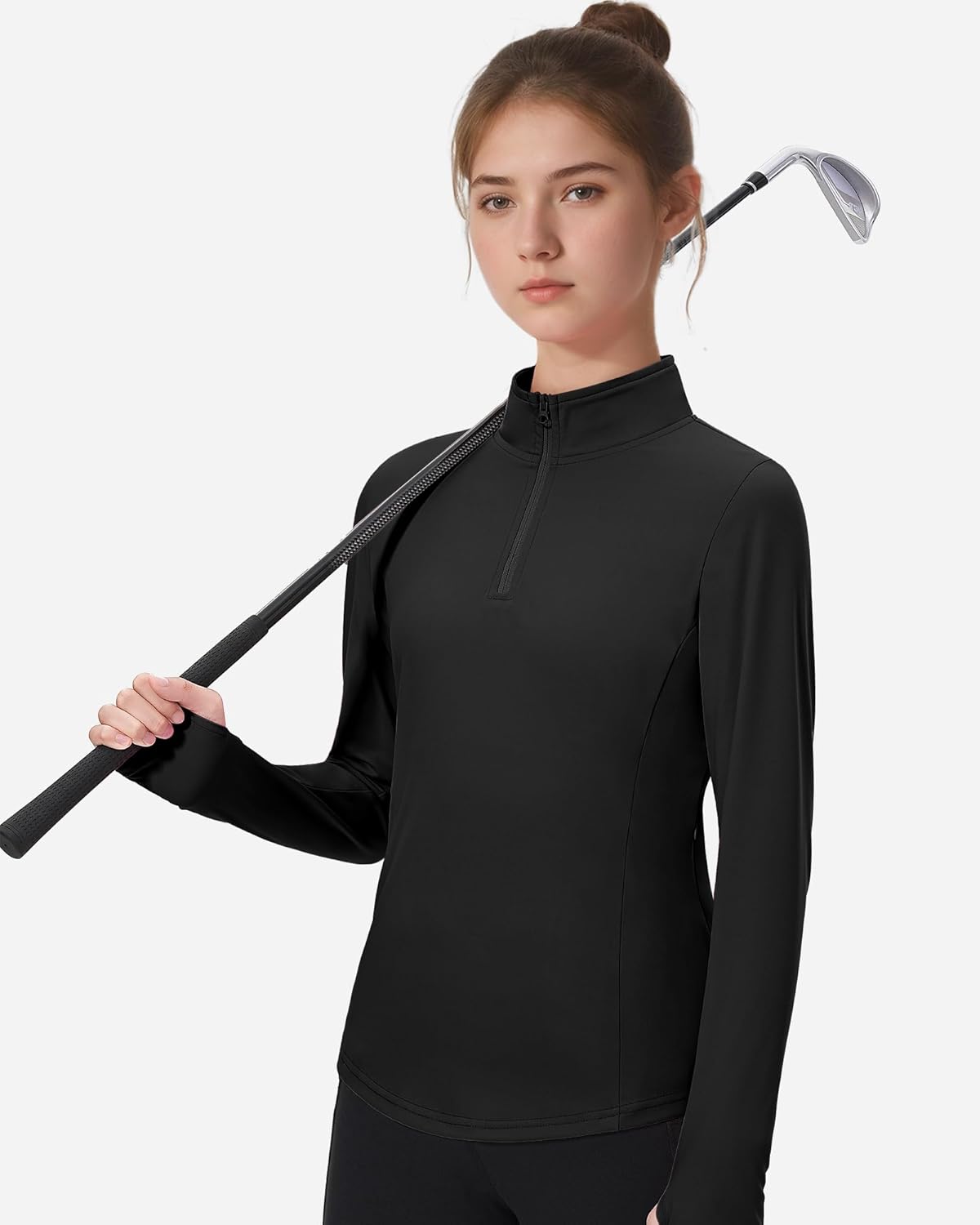 JOCMIC Girls Half Zip Athletic Jacket with Thumbhole