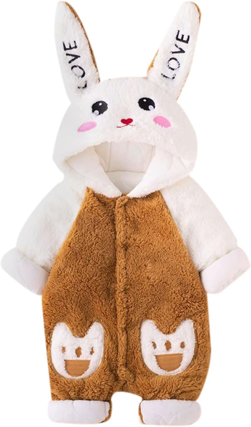 AMIMOJY Newborn Baby Cuteness Rabbit Ears Long Sleeves Winter Romper Dinosaur Theme