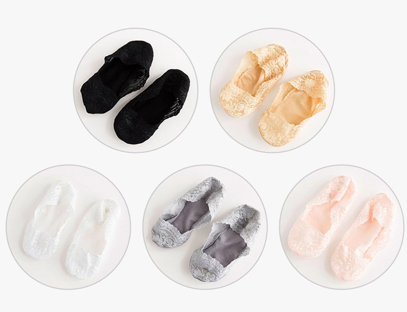 5 Pairs Super Soft Lace No-Show Socks