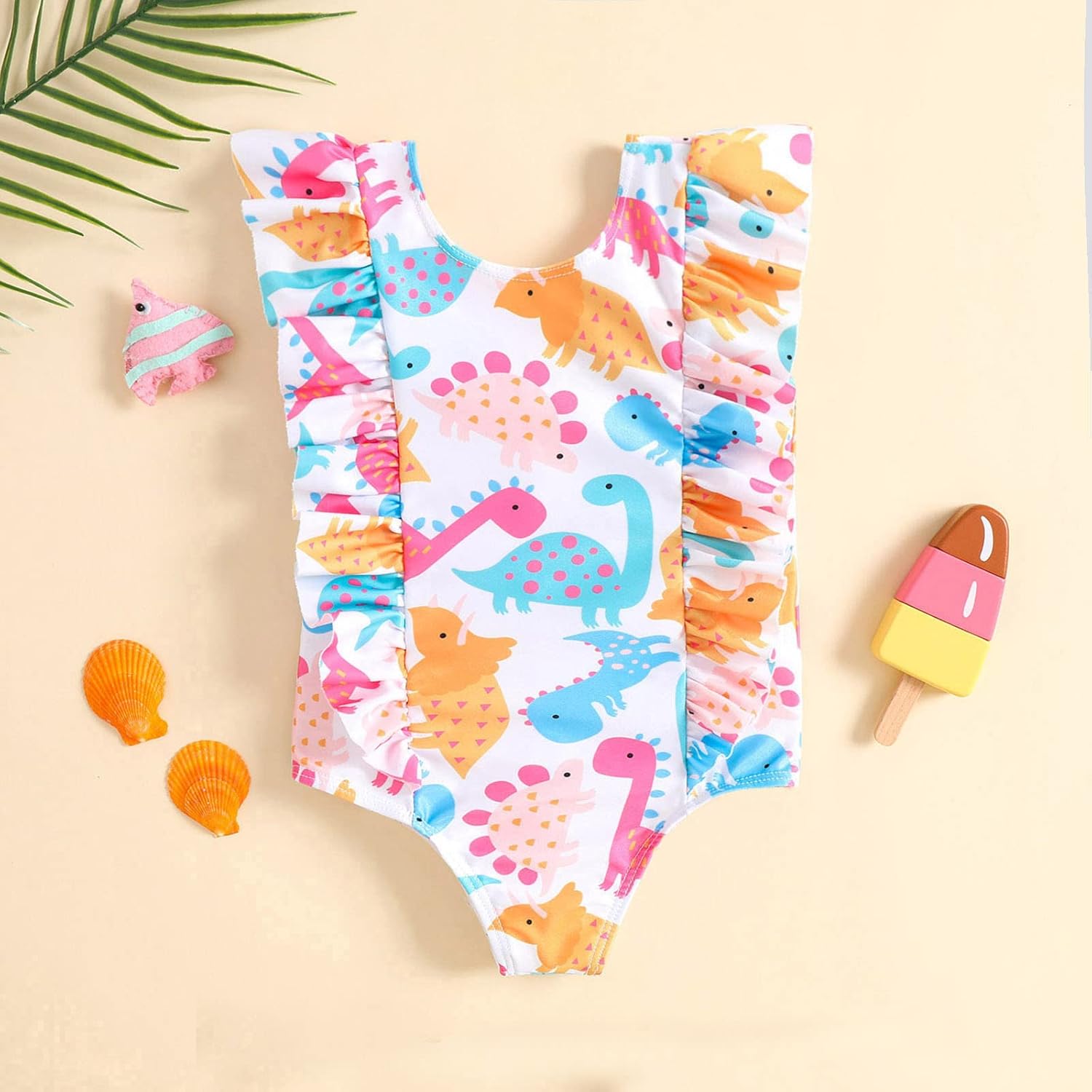 Adorable Baby Girl Dinosaur Ruffle swimsuit