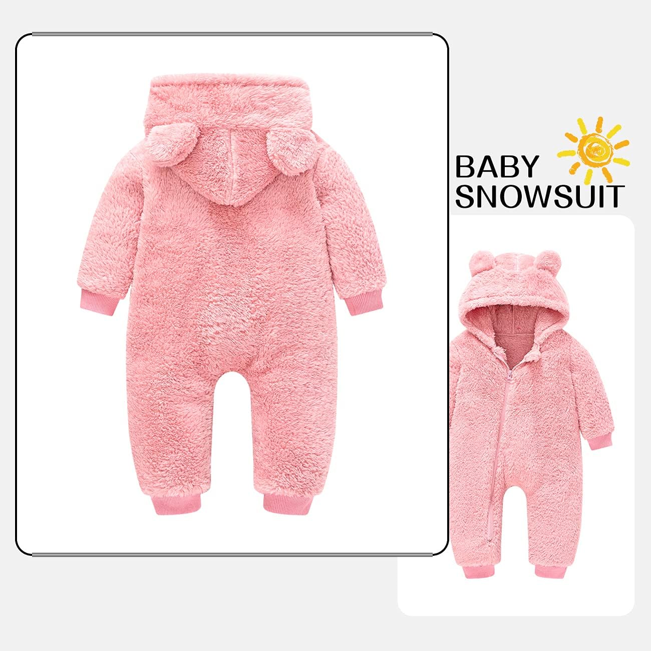 Mokitoni Baby Fleece Jumpsuit for Her Bear-Ear Snowsuit