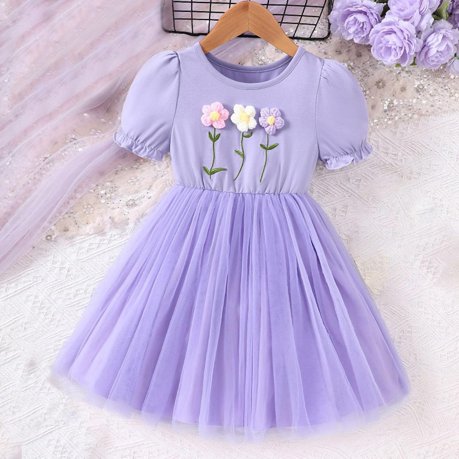 Beessbest 3D Flower Tutu Dress for Kids