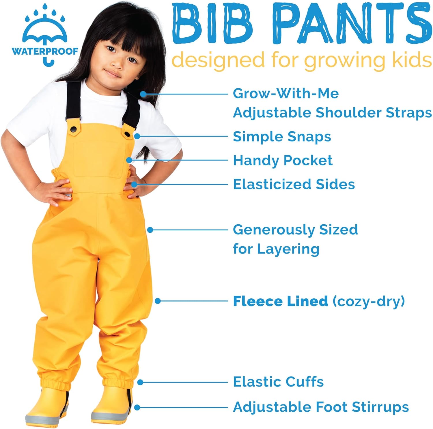 JAN JUL Waterproof Snow Bib Pants Toddler and Kids Fleece-Lining Overalls