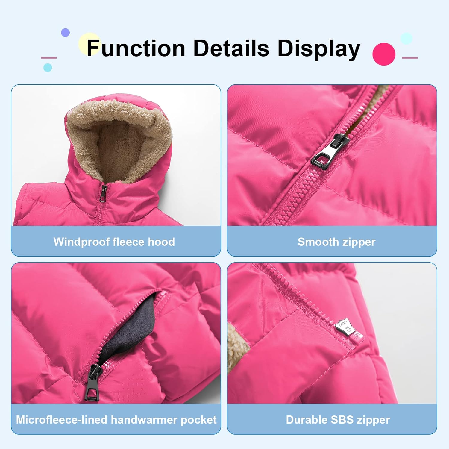 Pursky Childrens Hooded Puffer Vest Warm Outerwear