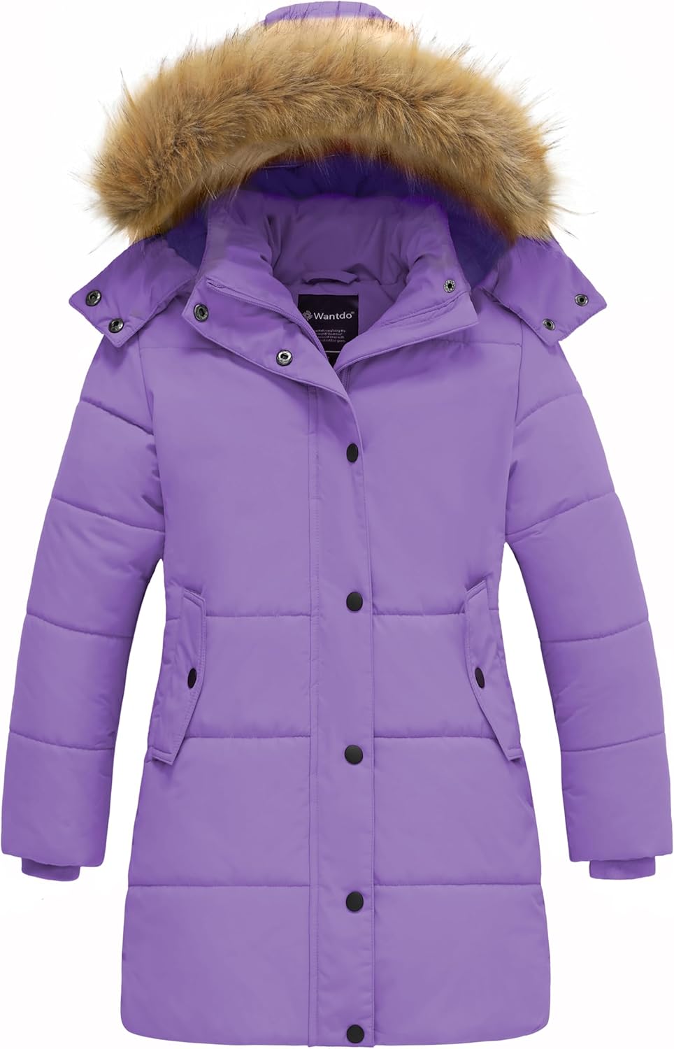Wantdo Girls Winter Jacket Long Puffer Coat Fleece Outerwear Jacket with Hood Waterproof