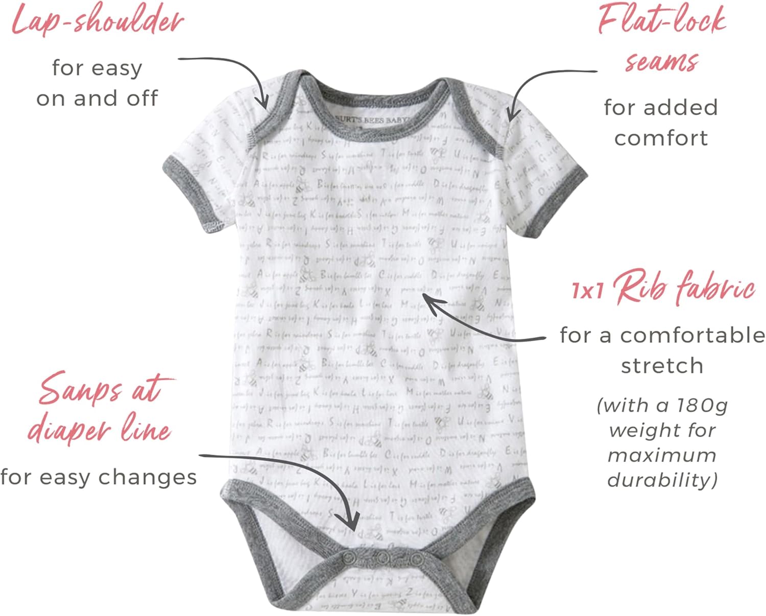 Burts Bees Baby Unisex Baby Bodysuits 5-Pack