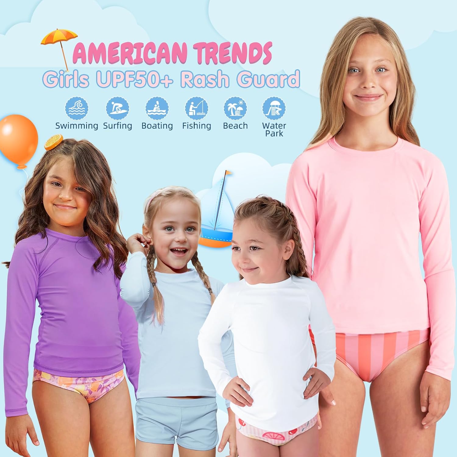 American Trends Girls Rash Guard UPF 50 Protection