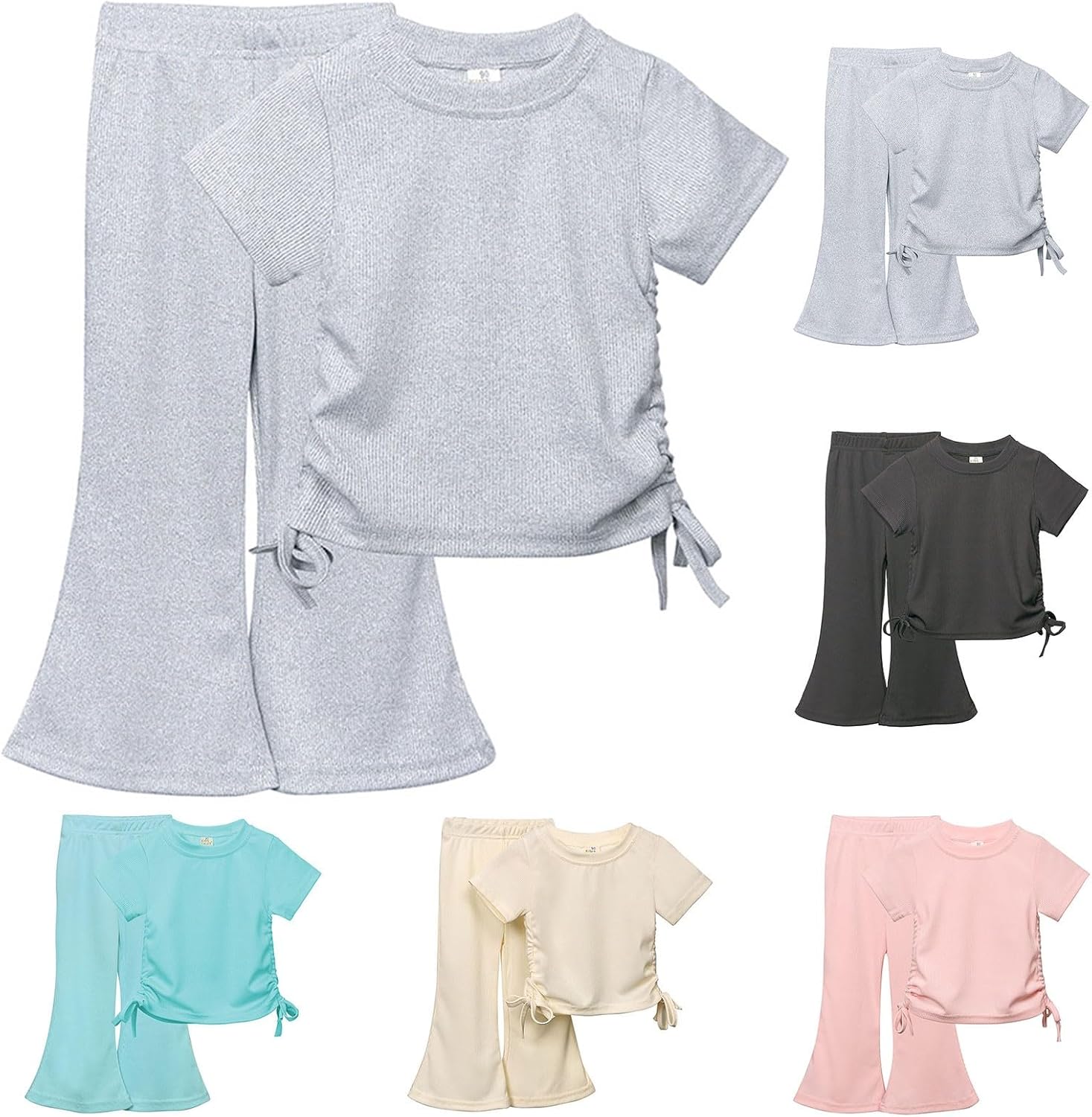 Perfect Fit girls Cotton Flare Long Pants Shirts Set for Jr Elementary