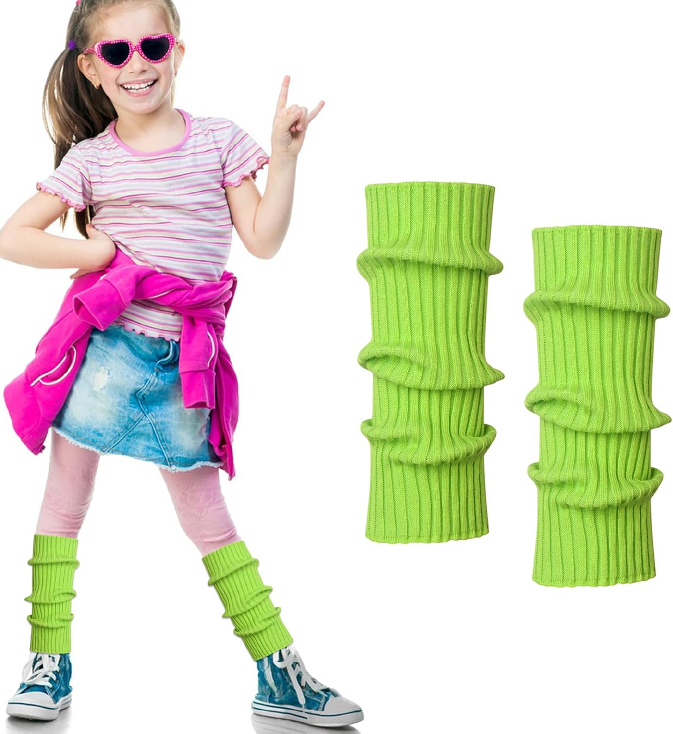 Neon Knit Ribbed Leg Warmers for Kids