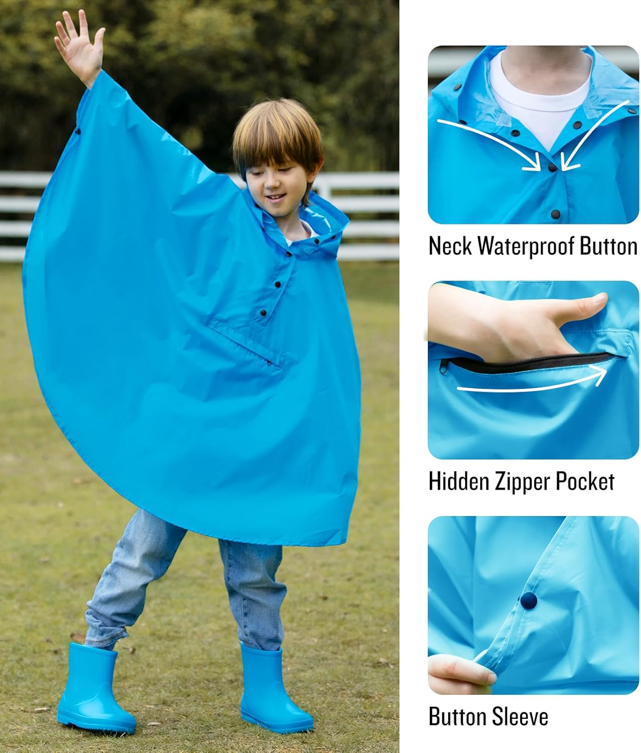Mirage of Rain Lightweight Kids Rain Poncho Jacket - Rain-Ready Fun to Wear