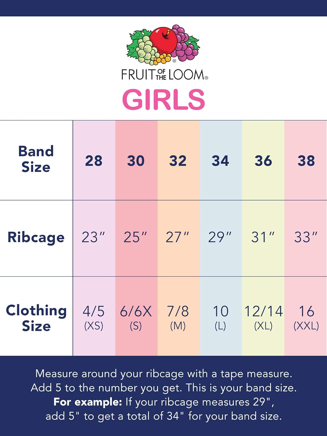 Fruit of the Loom Girls Sports Bra with Removable Pads 2-Piece