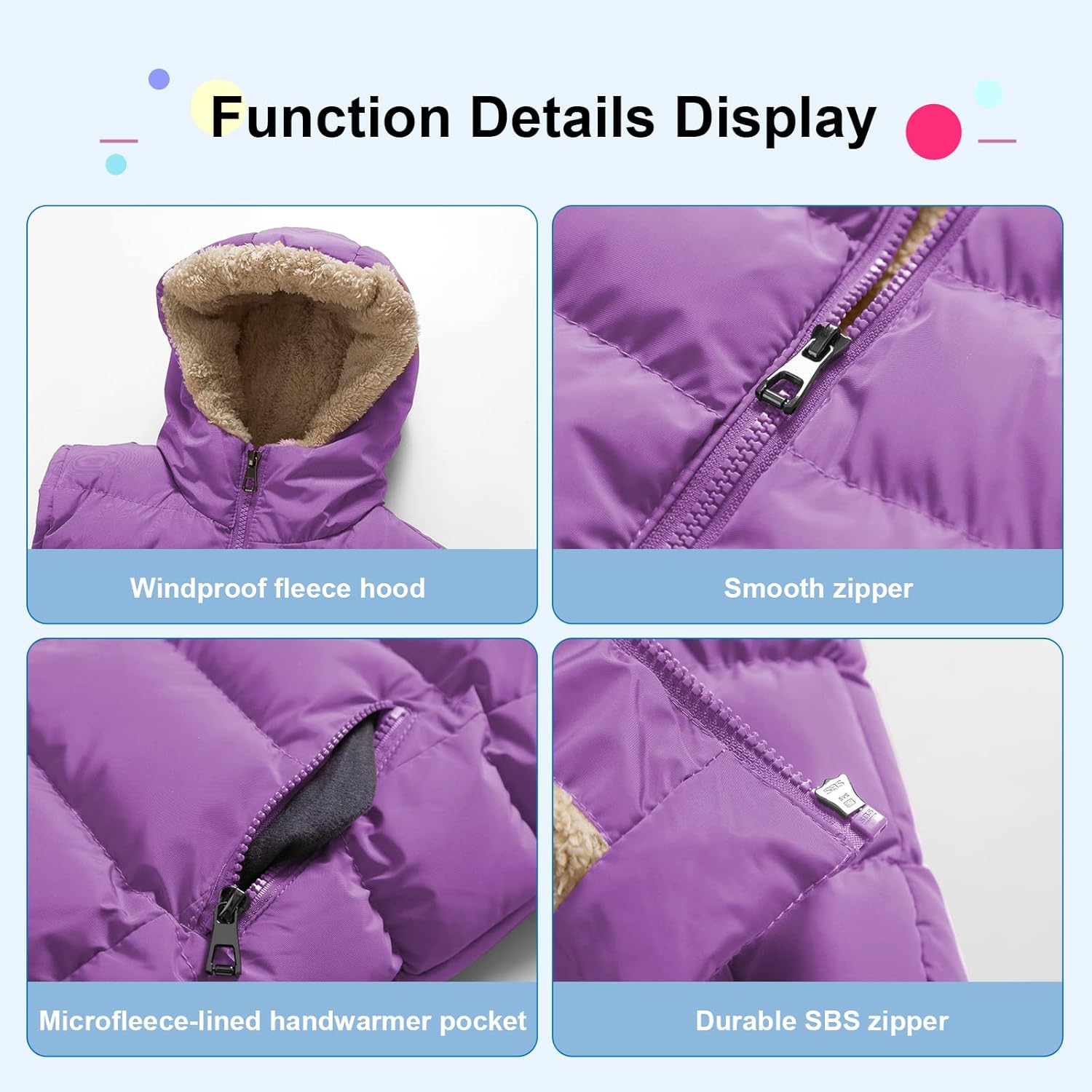 Pursky Kids Hooded Warm Puffer Vest with Flannel Lining