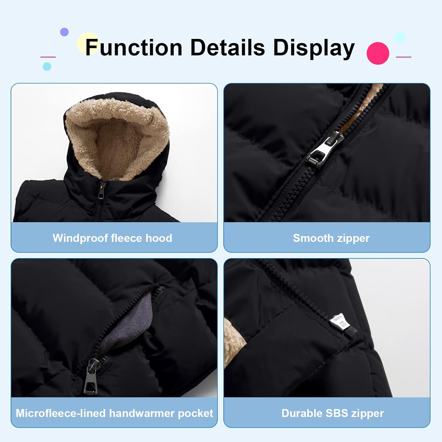 Pursky Kids Hooded Puffer Vest Warm Flannel Lined