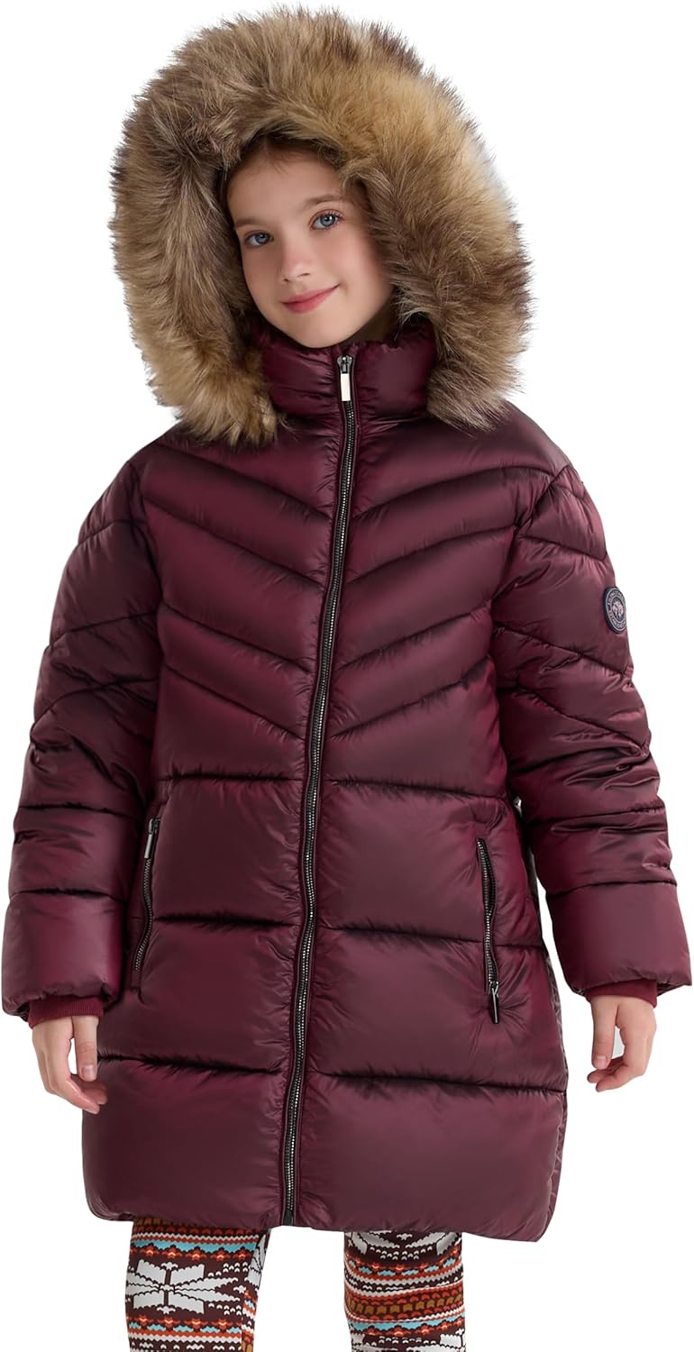 SOLOCOTE Girls Puffer Winter Coat Faux Down Filled Water-Resistant Sherpa Linings Cozy