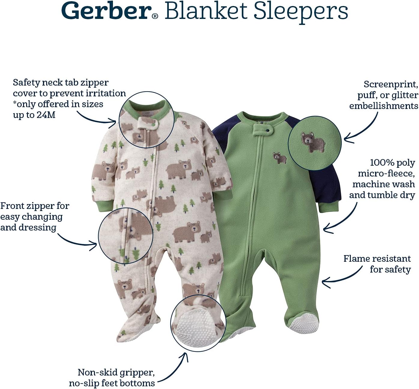 Gerber Baby Toddlers Flame-Resistant Pajamas - Soft Safe Nightwear for Girls