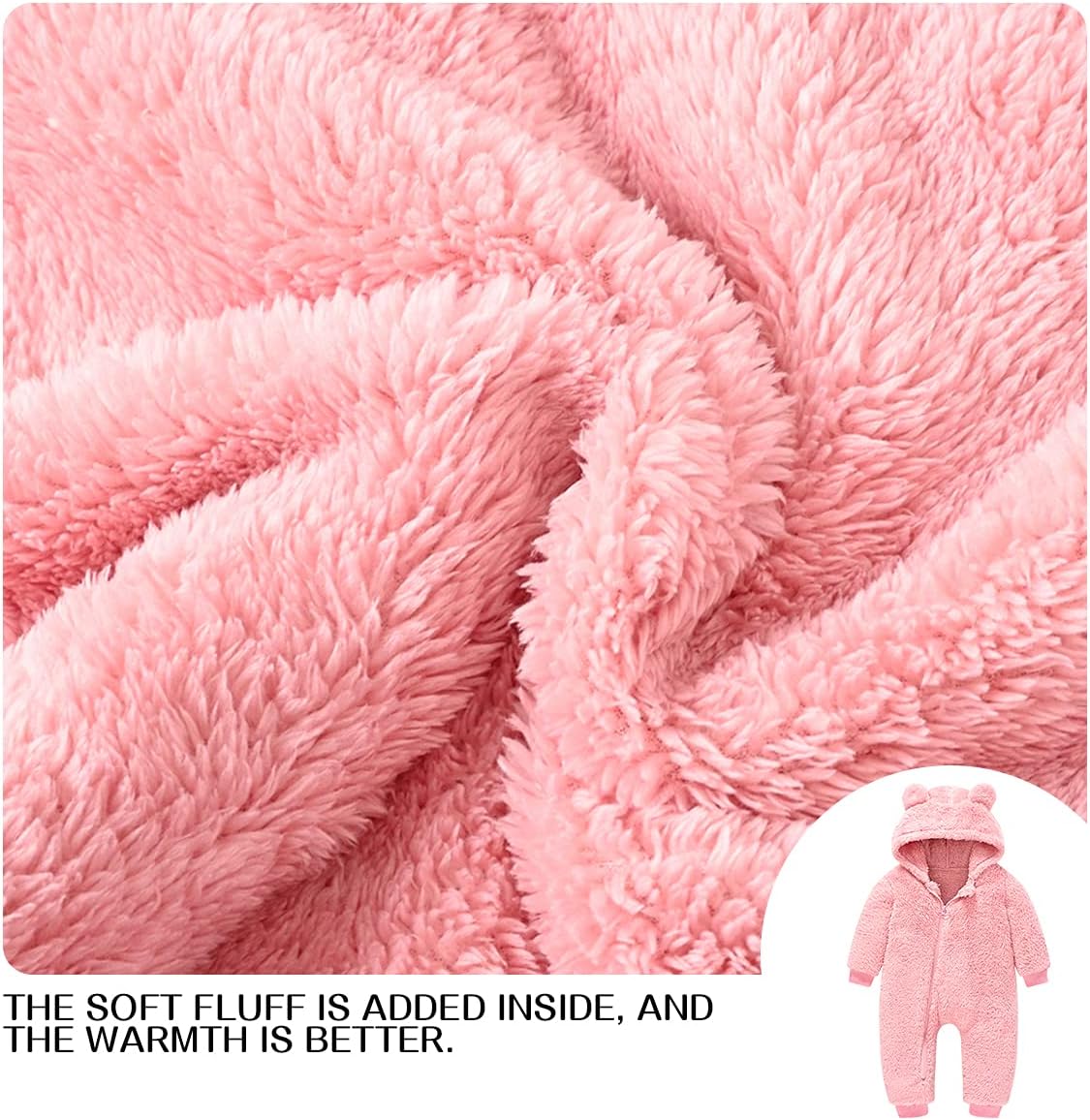 Mokitoni Baby Fleece Jumpsuit for Her Bear-Ear Snowsuit