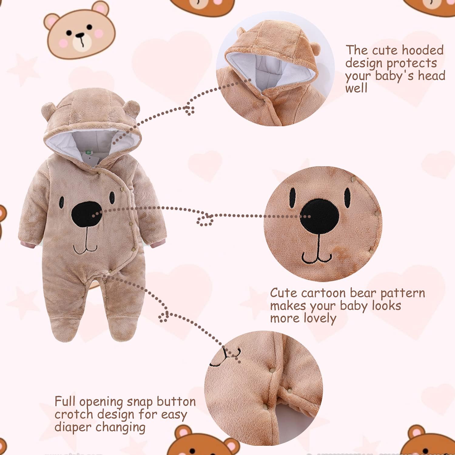 BOZWELL Newborn Bear Snowsuit Romper Winter Child