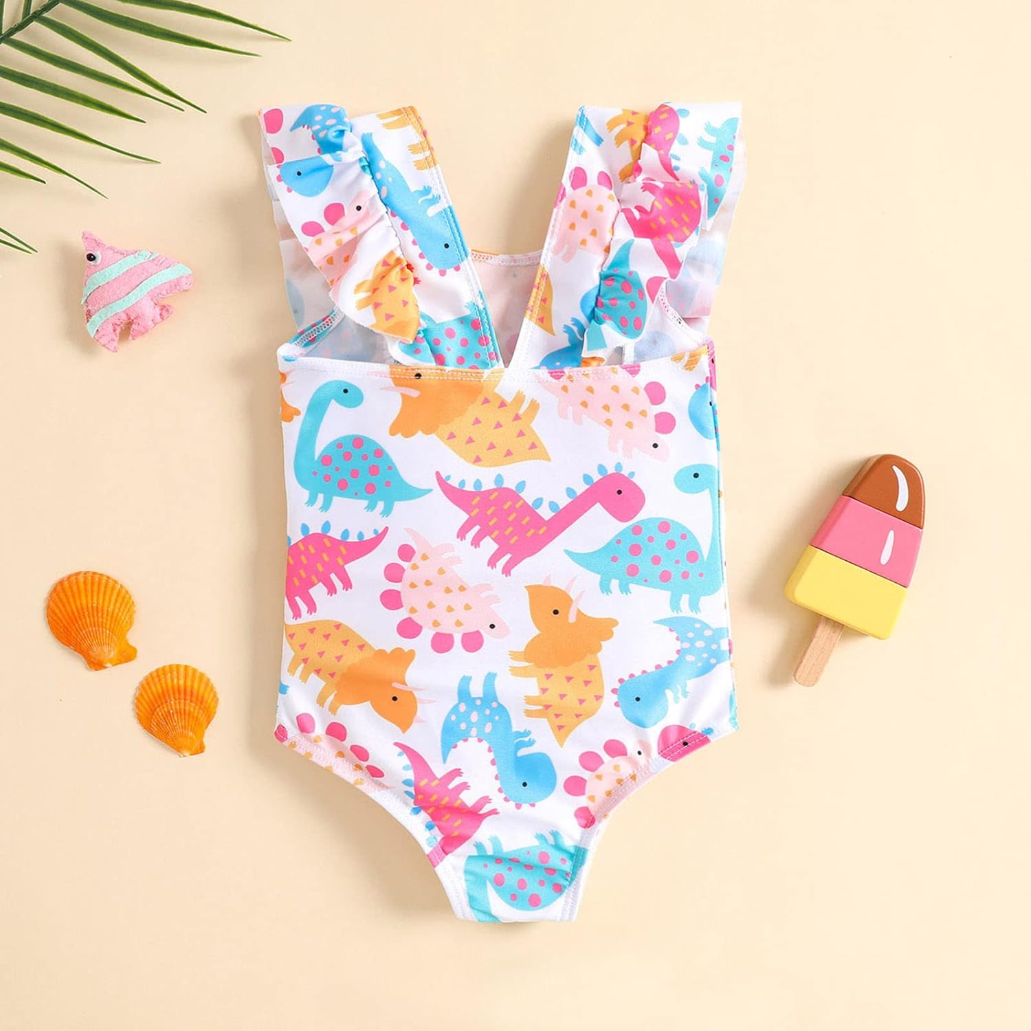 Adorable Baby Girl Dinosaur Ruffle swimsuit