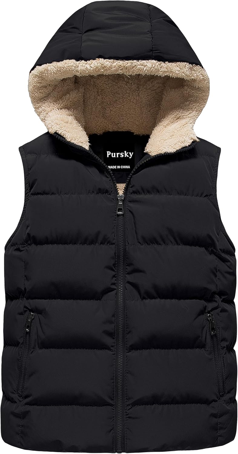 Pursky Kids Hooded Puffer Vest Warm Flannel Lined