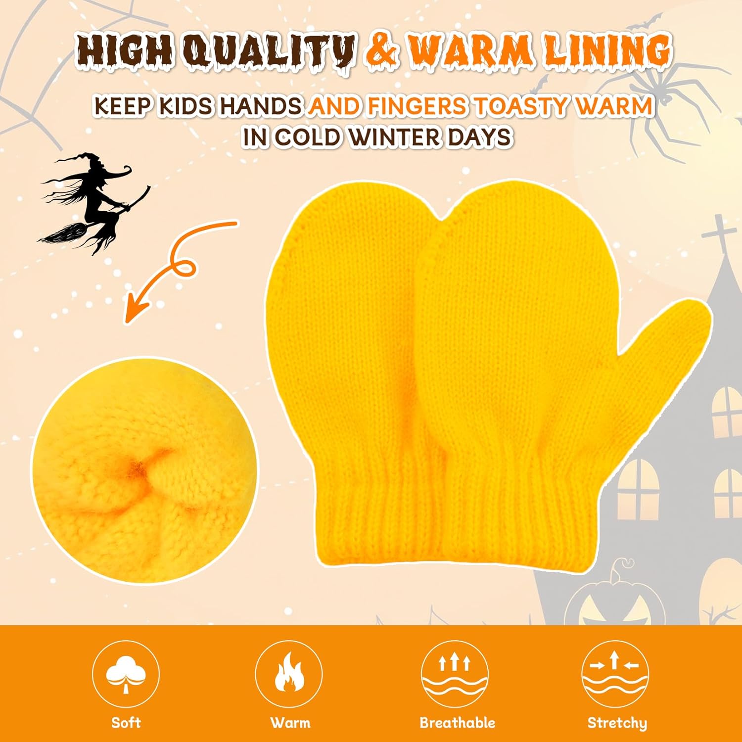 Thick-Knit Winter Gloves for Kids Soft Warm Trick