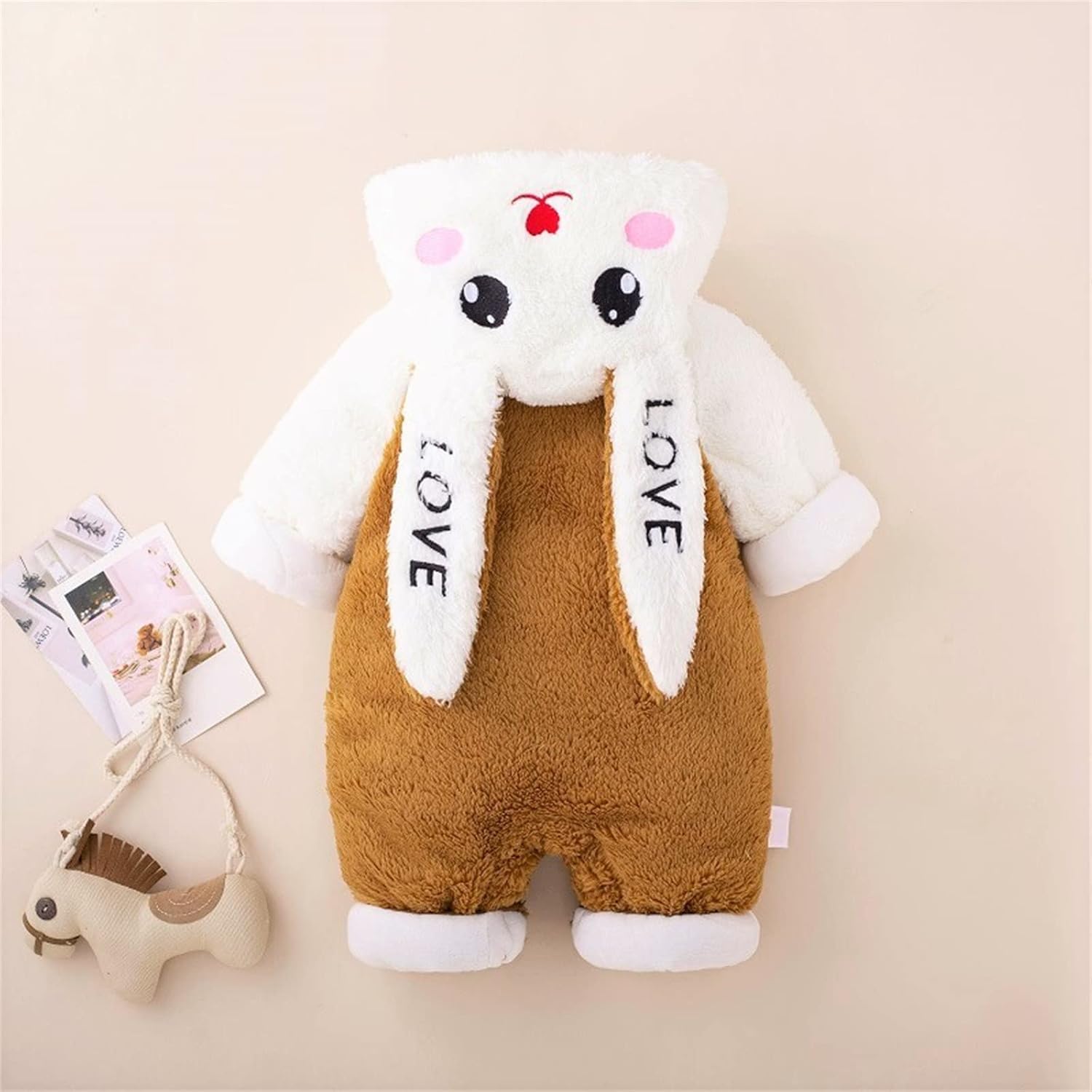 AMIMOJY Newborn Baby Cuteness Rabbit Ears Long Sleeves Winter Romper Dinosaur Theme