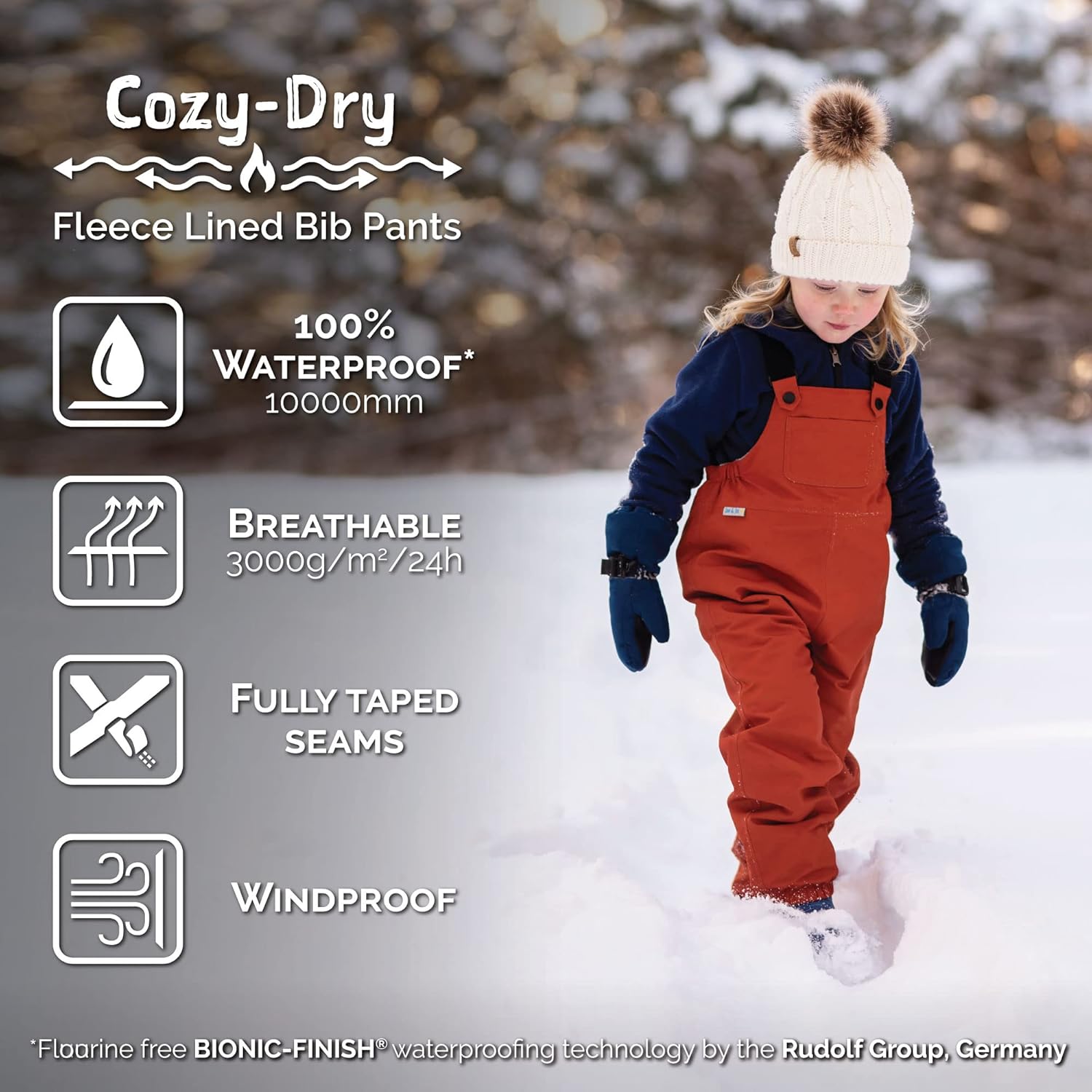 JAN JUL Waterproof Snow Bib Pants Toddler and Kids Fleece-Lining Overalls