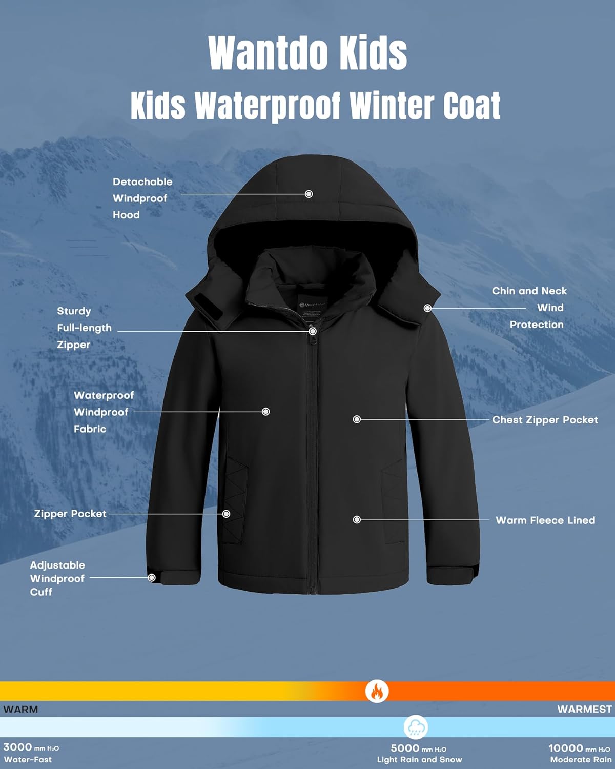 Winter Waterproof Coats for Girls Windproof Durable