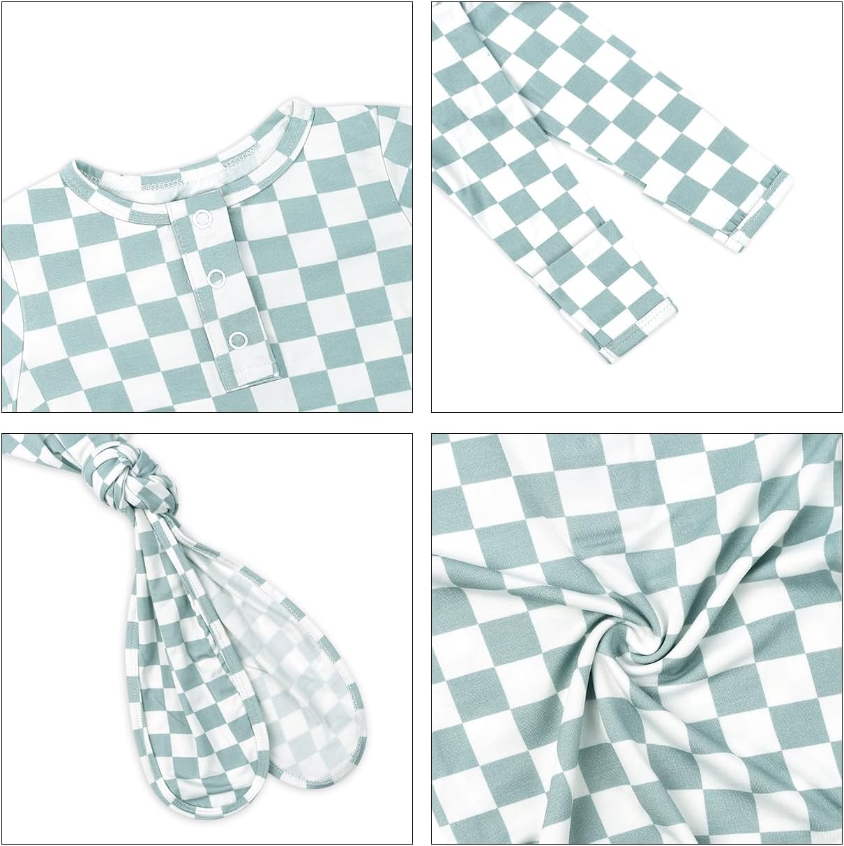 Checkered Knotted Gown Nighttime Robe for Baby Bamboo Fabric Adjustable Cozy