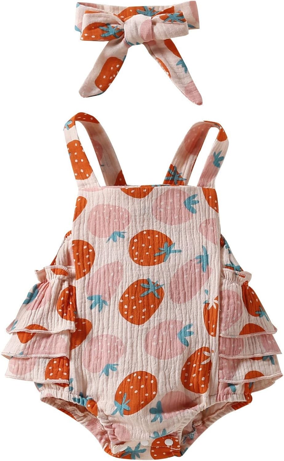 AMIMOJY Baby Girl Newborn Adjustable Roucher Summer Romper with Headscarf