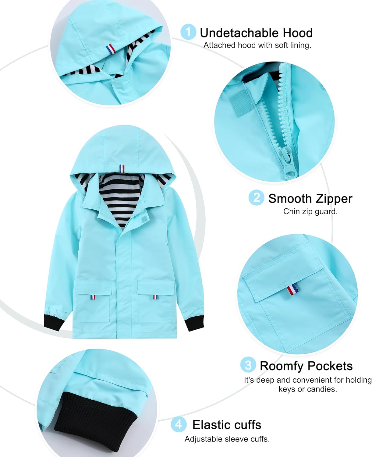 Hiheart Boys Girls Waterproof Hooded Jackets