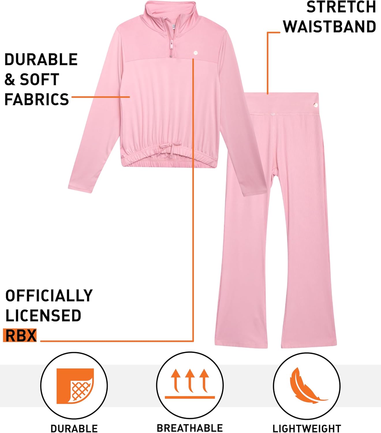 Cozy Fashionable RBX Youth Activewear Set Pullover Hoodie Flare Leggings for Girls