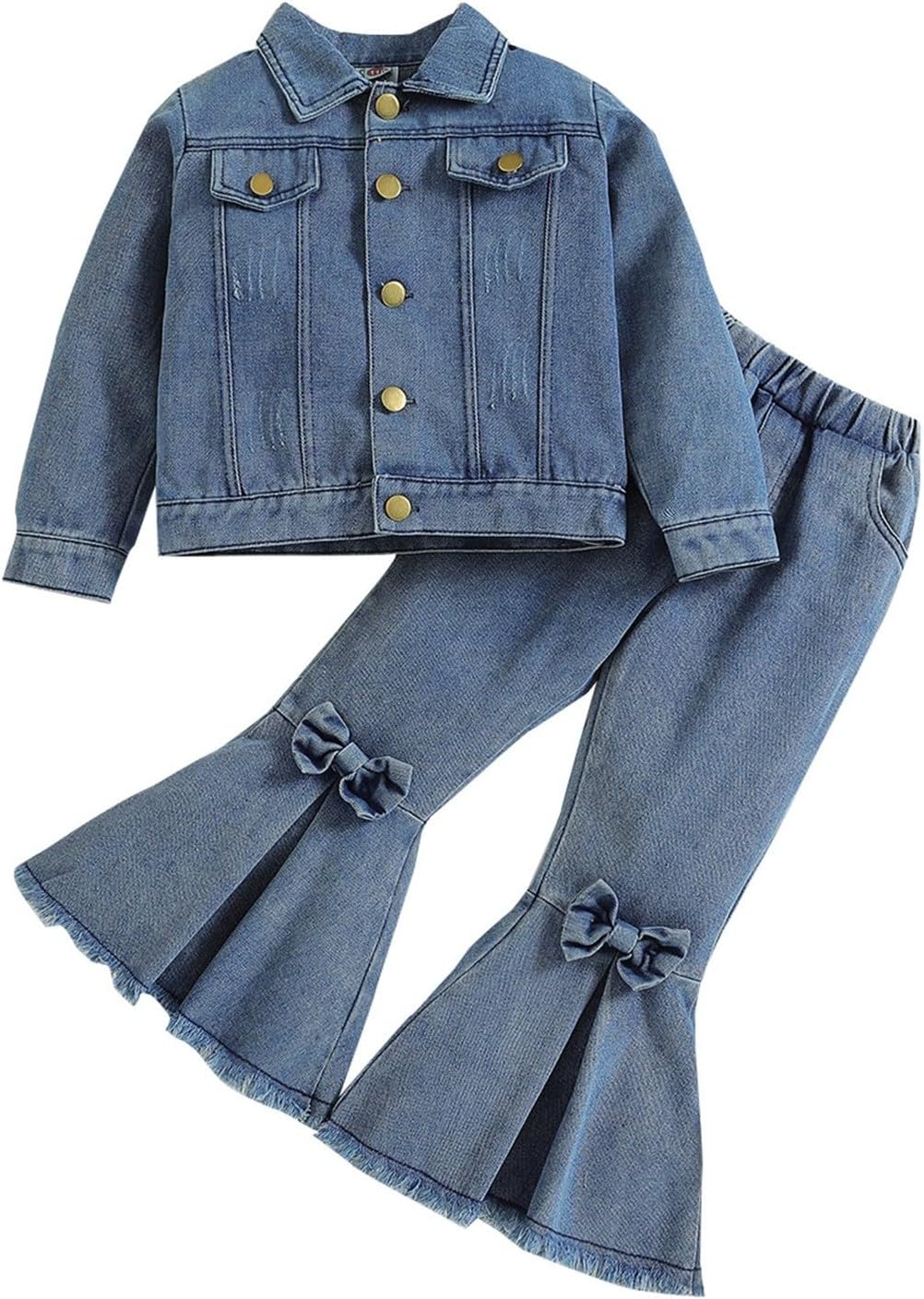 AMIMOJY Autumn Denim Style Toddler Baby Girls Outfit Perfect for Seasonal Wear