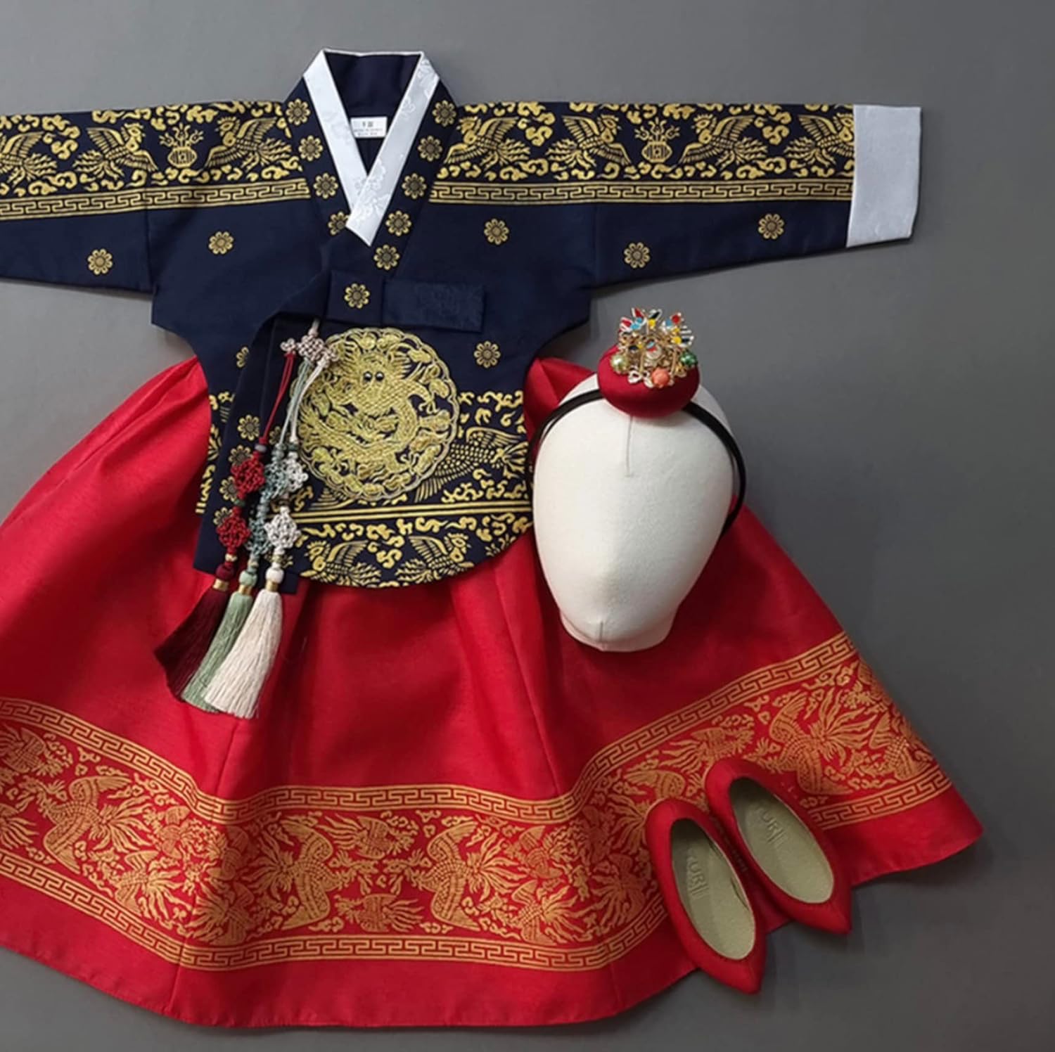 Korean Baby Girl Hanbok Navy Red Foil Dress 100 Days15yo