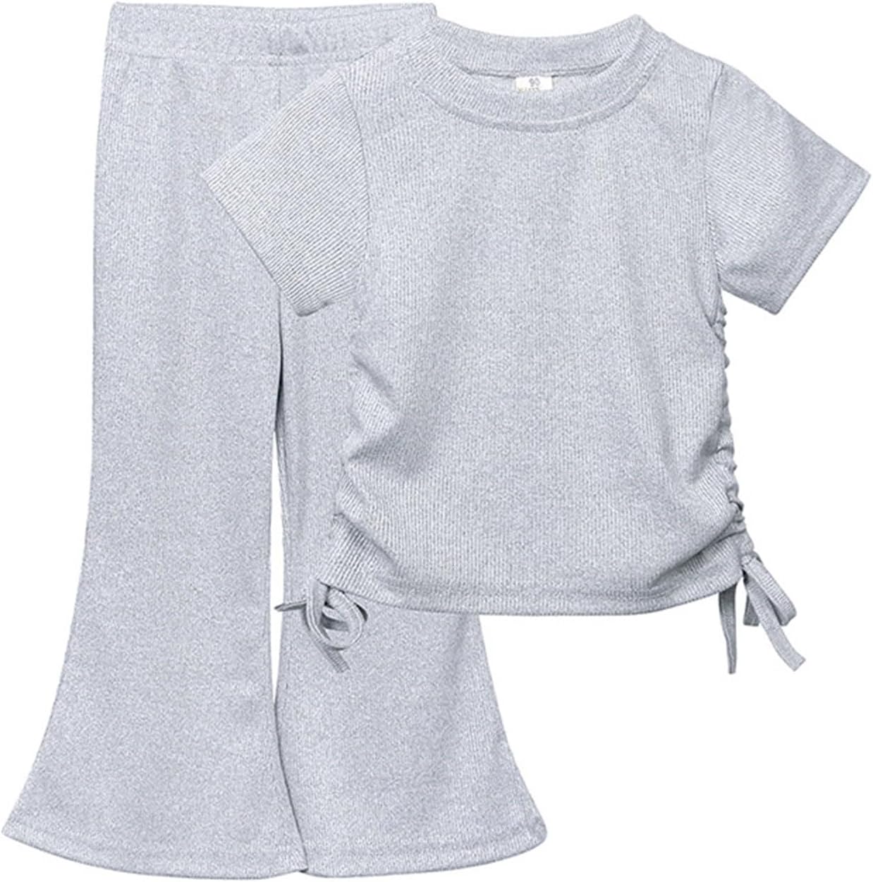 Perfect Fit girls Cotton Flare Long Pants Shirts Set for Jr Elementary