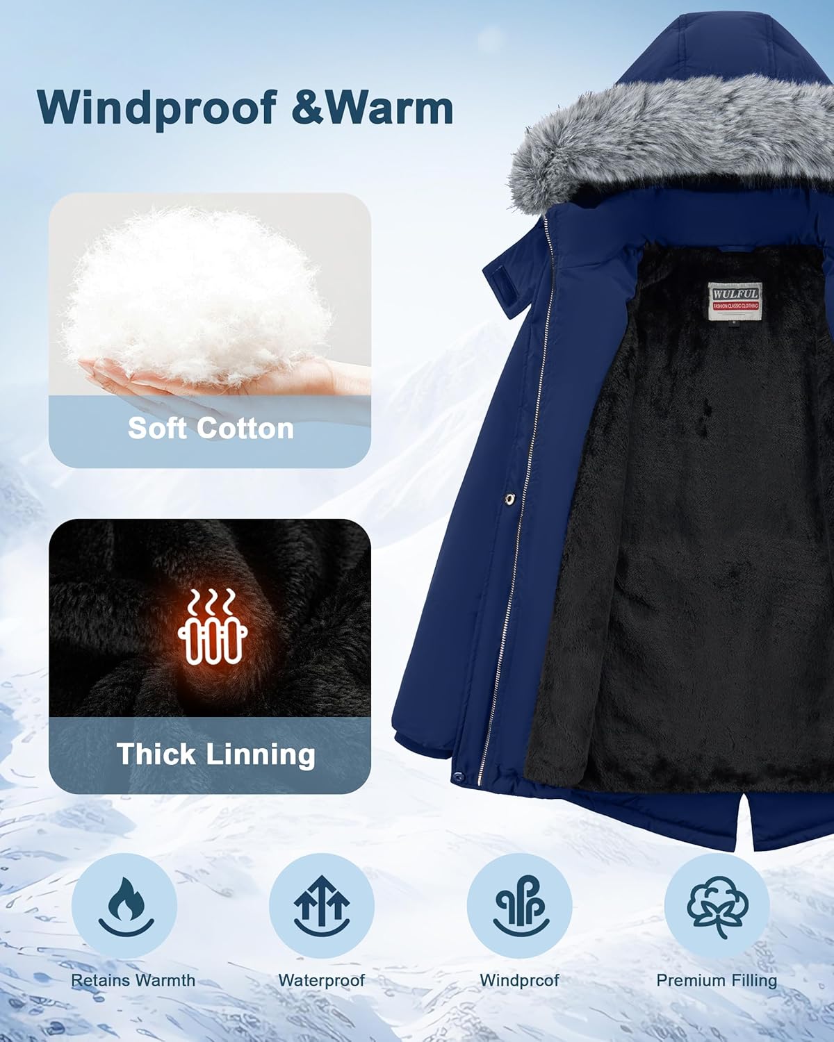 WULFUL Girls Winter Parka Super Warm and Waterproof