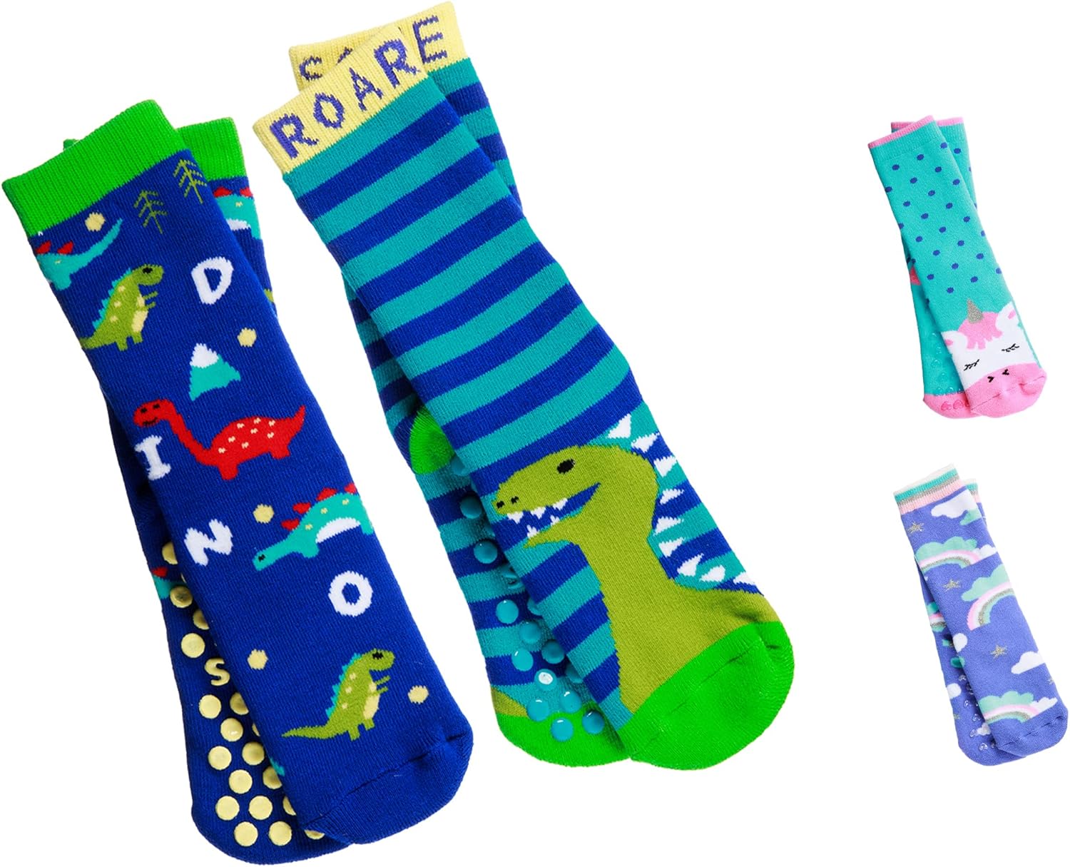 Totes Boys Cozy Slipper Socks with Dino Grips 2 Pack