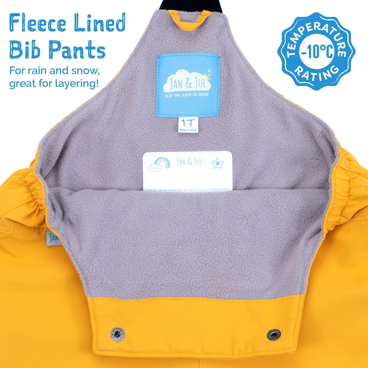 JAN JUL Waterproof Snow Bib Pants Toddler and Kids Fleece-Lining Overalls