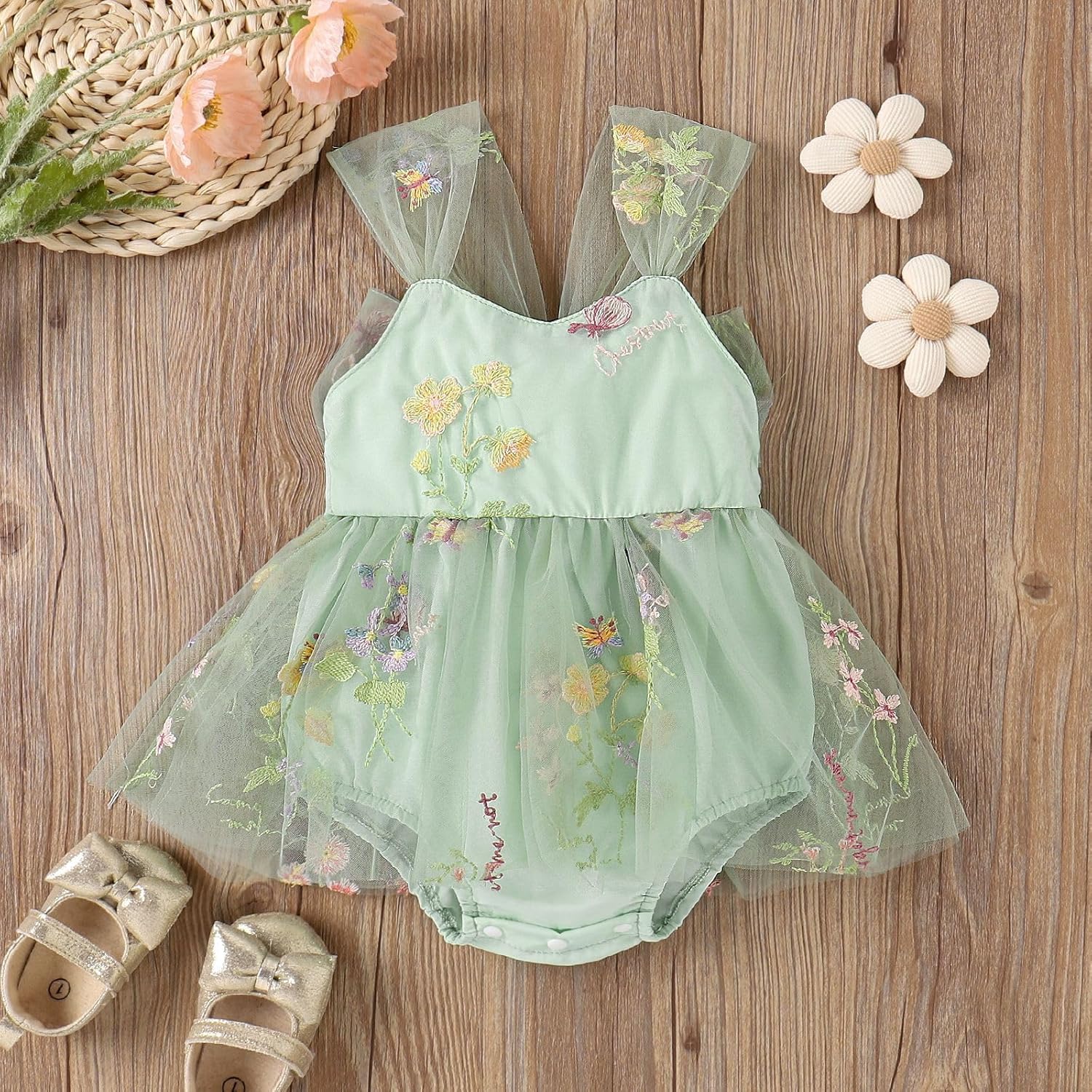 Floral Embroidery Baby Romper Dress Daily Wear Princess