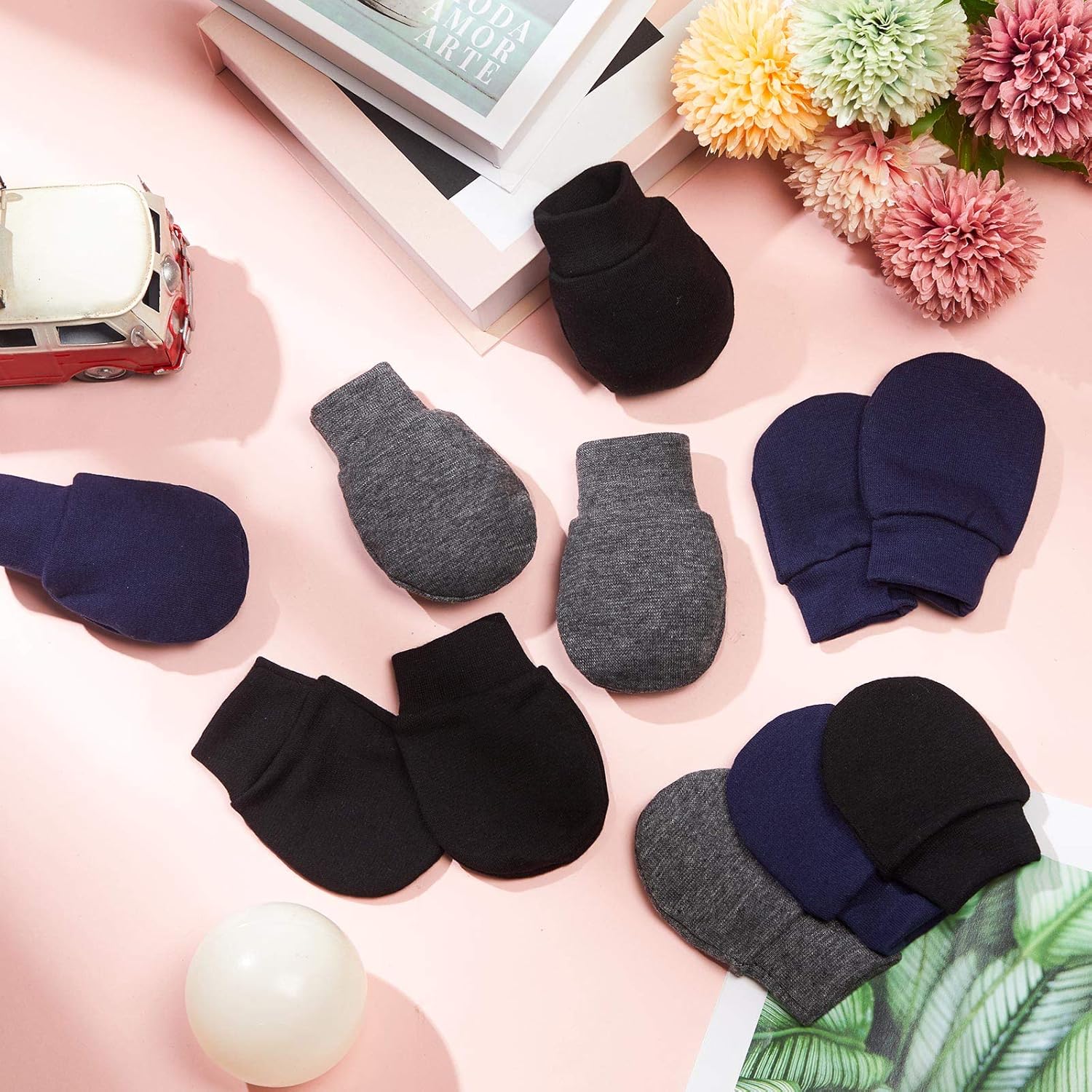 4-Pair 0-6 Mo Newborn Mitten Gloves Soft Washable No Scratch