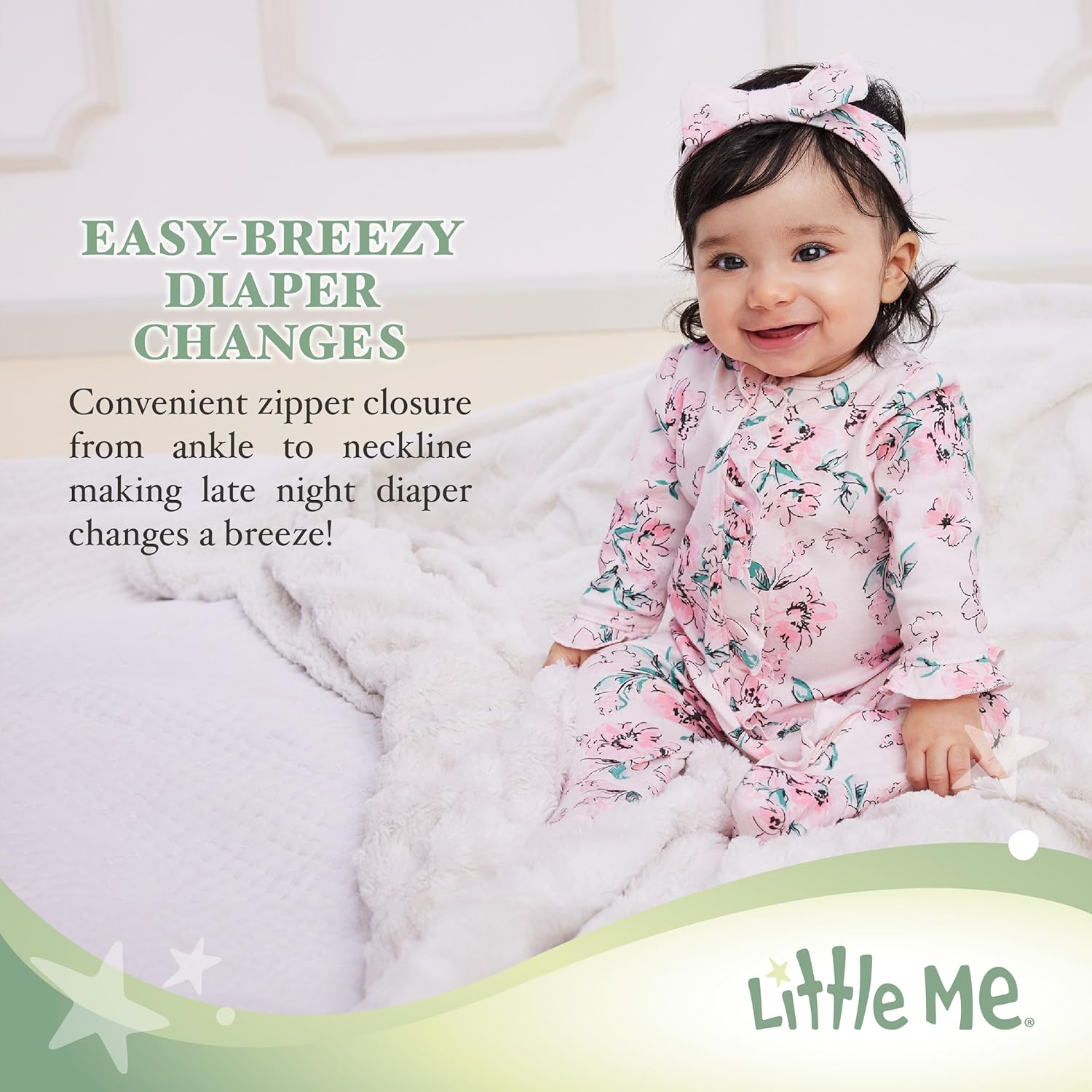 Little Me Baby Girls 2-Piece Zipper Footie and Headband Set